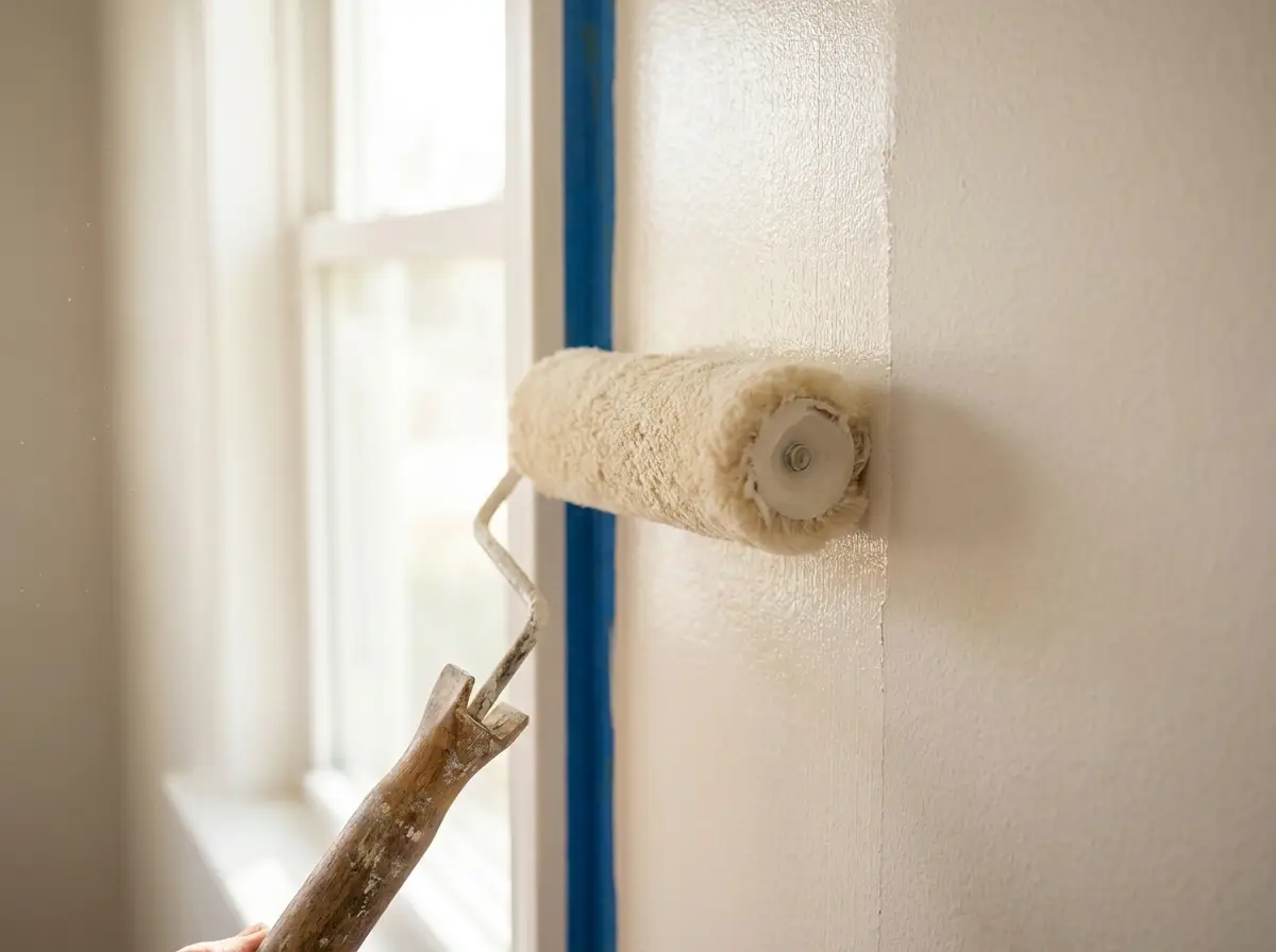 Détail d'application de peinture au rouleau